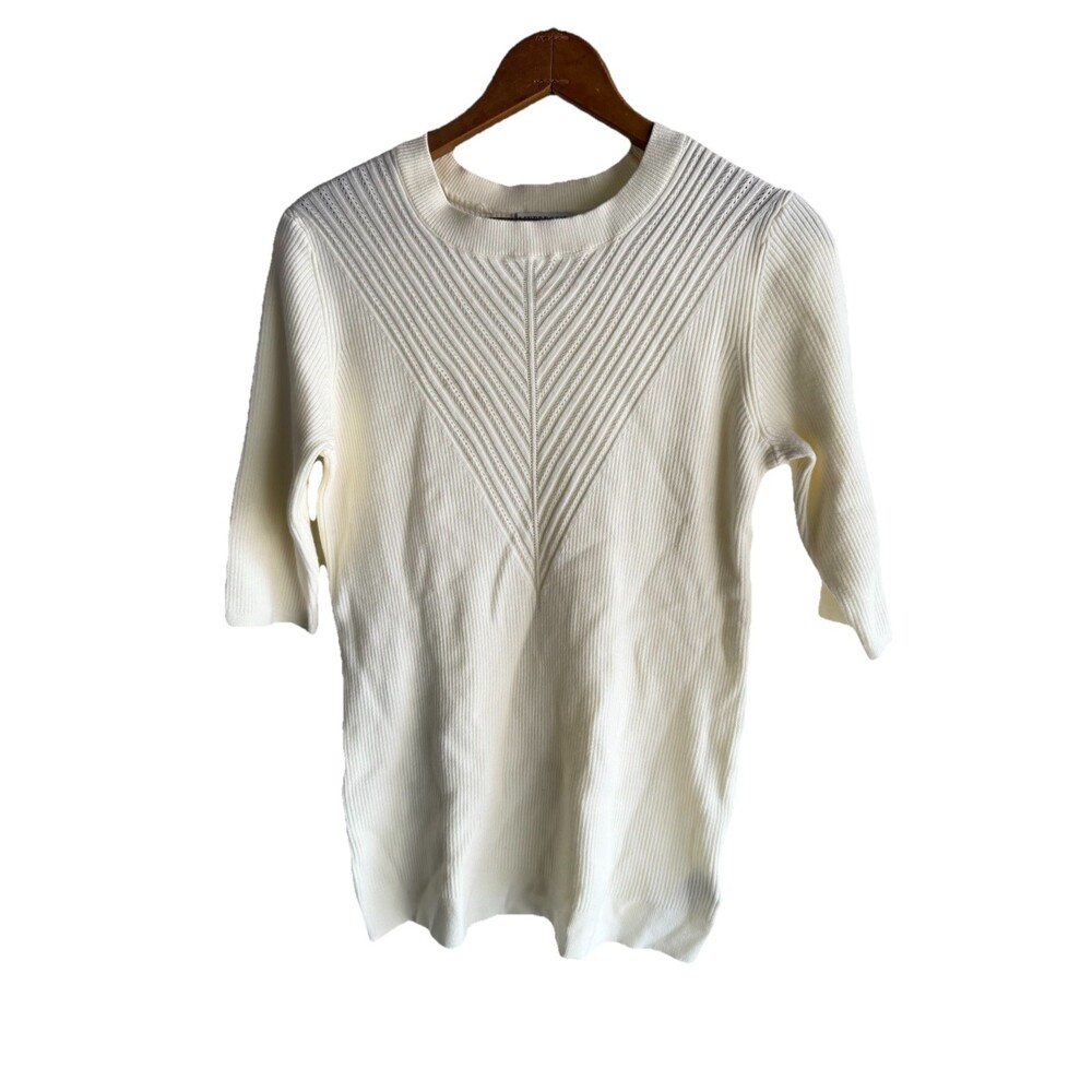 Liverpool Los Angeles Elbow Sleeve Crew Neck Sweater Womens Large Cream Knit